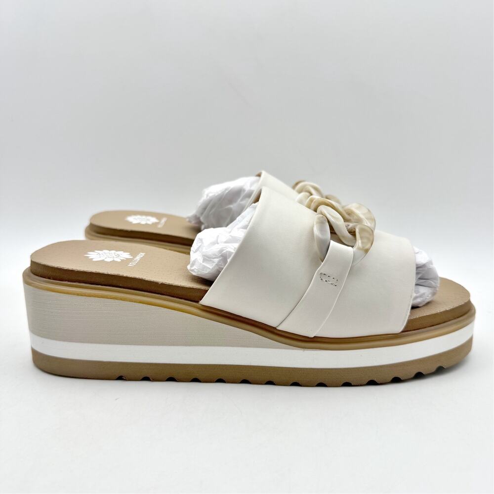 Yellow Box Womens Alora Wedge Slide Sandals US 7 M White Tan Vegan Leather NWOB - Picture 5 of 14